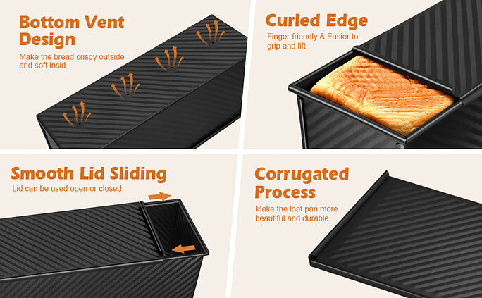 D'BakerAid™  Pullman Loaf Pan - Set of 2 / Ceramic Coating