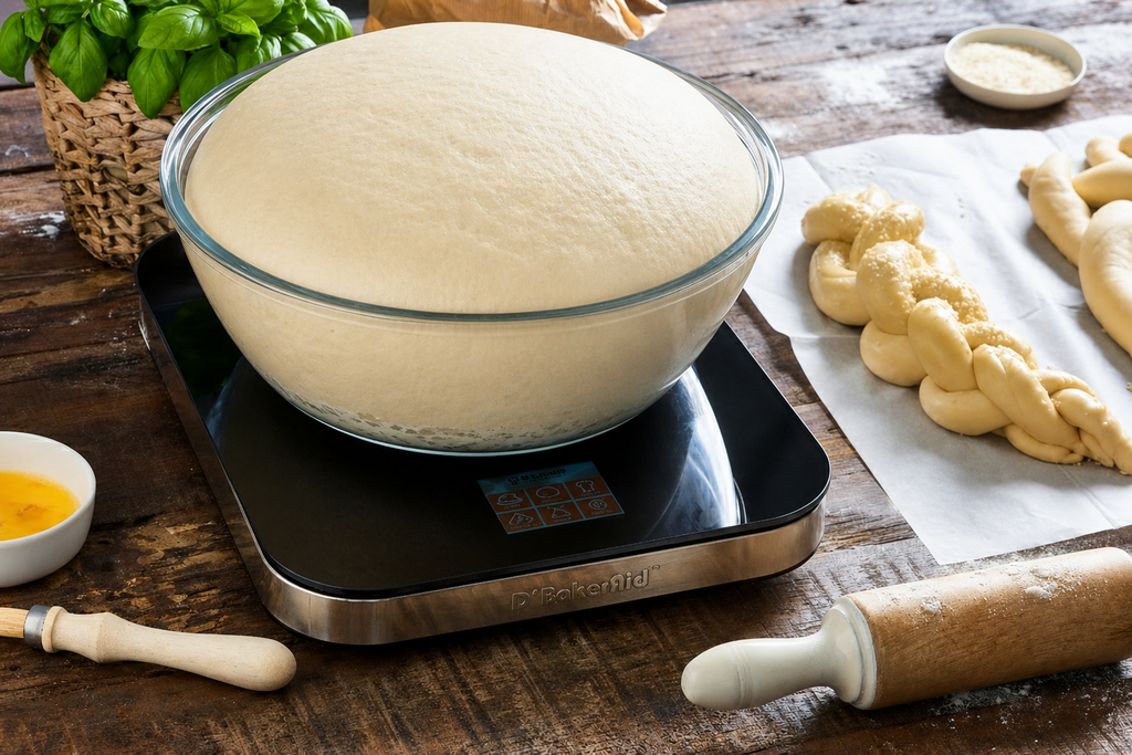 Bowl of dough fully proofed and risen on the D'BakerAid SureDough proofer